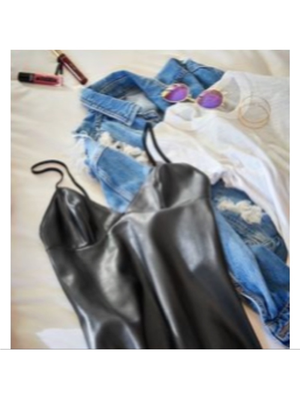 VS Faux Leather Slip Dress Vegan Babydoll XS - Picture 5 of 13